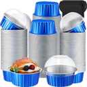 200 Pcs 5 oz Cupcake Liners Mini Aluminum Cake Pans Foil Baking Cups Loaf Pans with Dome Lids and Spoons Disposable Ramekins for Party Christmas Graduation Wedding Birthday(Blue)