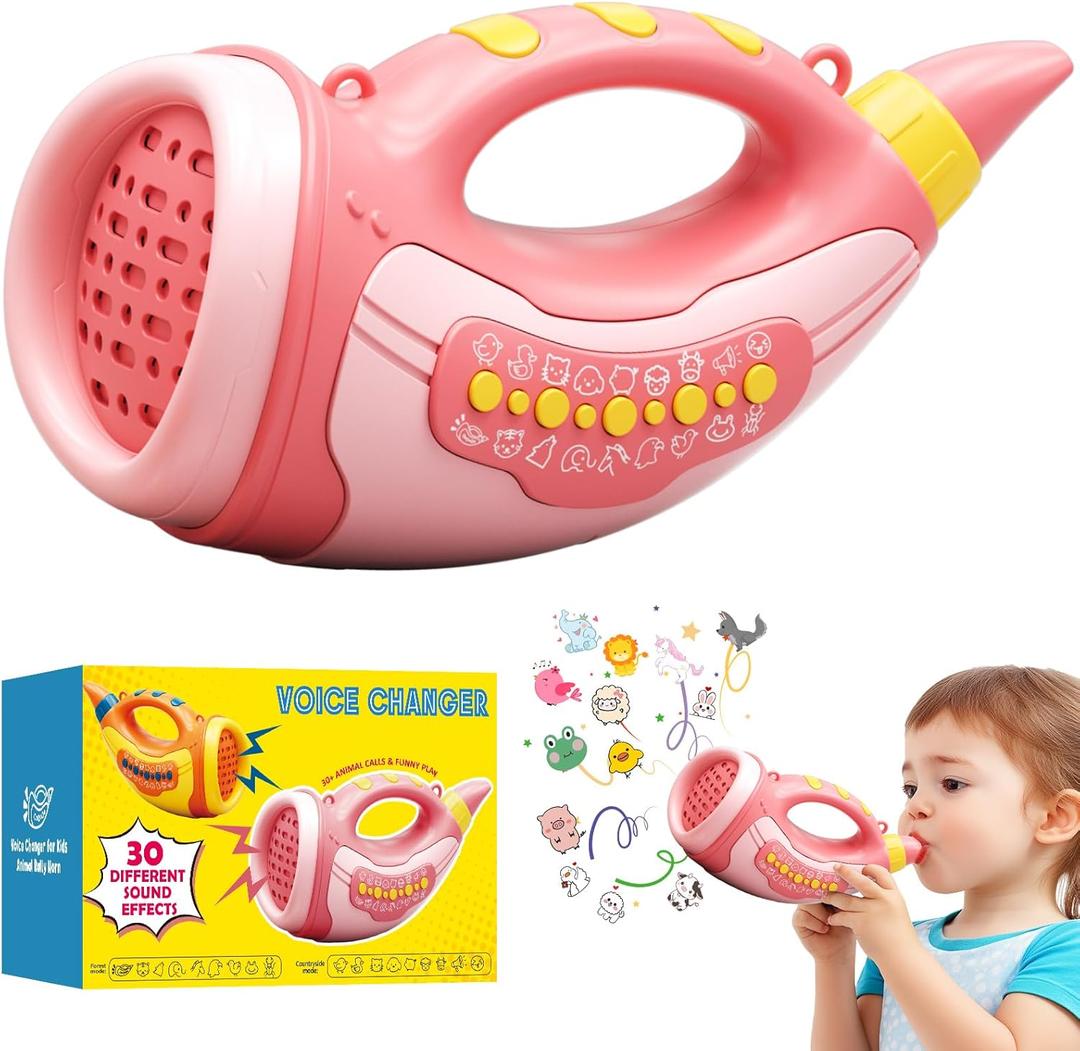 Aooess Voice Changer Toy for Kids 5-7: Animal Sounds Horn 30 Fun Sound Effects & Lights Voice Changer Device Kids Hunting Toys Nature Exploration Outdoor Toys for Boys Girls Ages 3-8 Olds, Pink