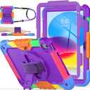 SEYMAC stock Case for iPad (A16) 11th/10th Generation 11''/10.9'' 2025/2022, Full-Body Drop Protection Case with Screen Protector &360 Rotate Hand Strap/Stand, Purple+Colorful