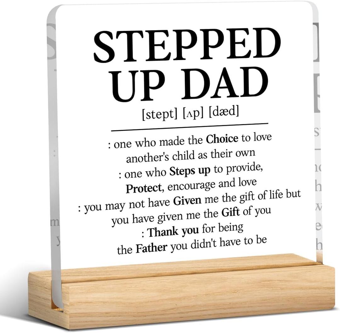 2 x Stepped Up Dad Gifts from Stepdaughter Stepson, Christmas Gifts for Stepdad, Best Birthday Fathers Day Valentines Gift for Father Acrylic Decor 4 x 4 inches