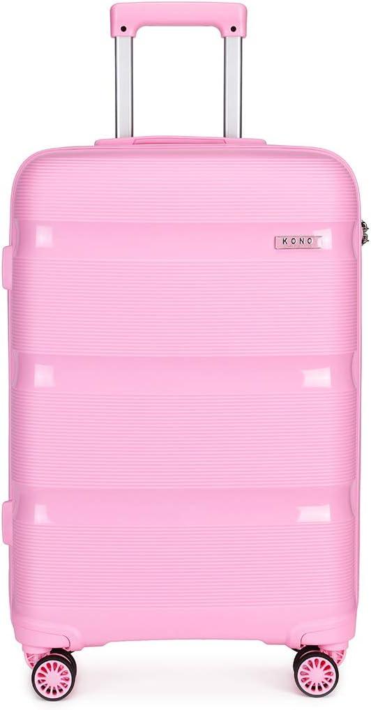 Kono Carry On Luggage Hard Shell Travel Trolley 4 Spinner Wheels Lightweight Polypropylene Suitcase with TSA Lock (Carry-On 21-Inch, Pink) (Carry-On 20-Inch, Pink)
