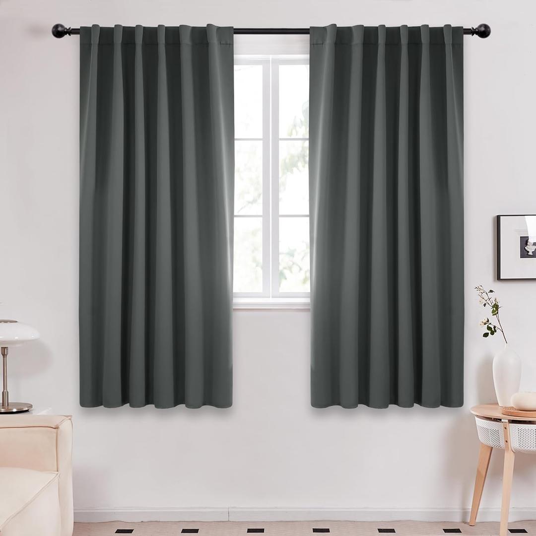 Deconovo Rod Pocket and Back Tab Curtains Room Darkening Curtain Blackout Thermal Insulated Window Curtains for Bedroom 52Wx63L Inch Dark Grey 2 Panels (52"W x 63"L (Pack of 2))