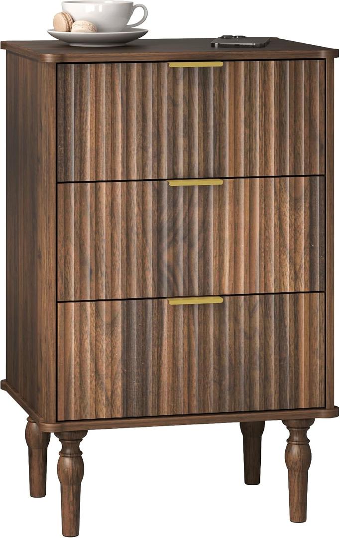 Veegle 3 Drawer Large Nightstand Dark Brown Bedside Table, 17.7 x 13.7 x 27.9 inches