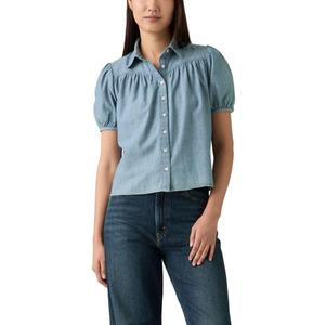 Levi's Womens Lea Short Sleeve Slim Blouse (Large, (New) My World is Blue)