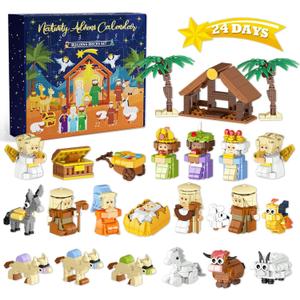 Nativity Advent Calendar 2025 for Kids Ages 6-12, 24 Days Christmas Countdown Calendar Building Blocks Set, DIY Holiday Building Bricks Toys, Educational Xmas Countdown For Girls Boys Gifts