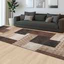 Modern Geometric Patchwork Indoor Runner Rug for Living Room, Chocolate 2'x 6' Rug Rockwood Collection Hardwood Floors Decor for Bedroom, Brown Throw Carpet for Office Entryway Dining Room