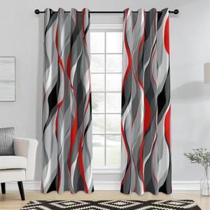 weesire Red and Grey Curtains Modern Striped Decorative 50% Light Blocking Darkening Grommet Red Curtain for Living Room Villa, Bedroom Gray and Red 2 Panels Set, 52x84 Inches (52"W x 84"L (Pack of 2), Grey and Red)