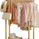 Clothes Rack - Clothing Rack with Storage Mesh Shelf & Casters, Heavy-Duty Metal Clothing Rack for Hanging Clothes, Dresses, Coats, Large Load Capacity, Easy Assembly, Gold, 28.0"x16.0"x59.0"