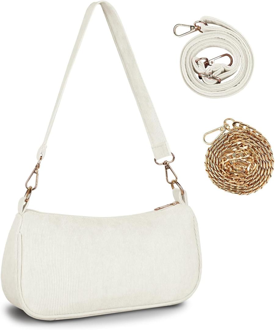 FITDON Small Shoulder Bag for Women, Corduroy Hobo Tote Handbag Clutch Purse Crescent Underarm Bag Y2k Crossbody Bags