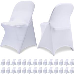 30 PCS White Spandex Folding Chair Covers, Upgraded Universal Fitted Chair Slipcovers Protector for Wedding, Banquet, Party, Holidays, Celebration, Decoration