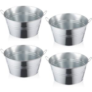 4 Pcs 1 Gallon Galvanized Metal Buckets with Handles, Small Rustic Decorative Pails for Party Centerpieces, Beverage Tub, Flower Pots, Gift Baskets, Farmhouse Indoor Outdoor Use