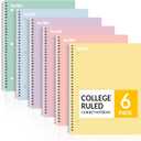 SUNEE Spiral Notebooks, 6 Pack, 1-Subject, College Ruled Paper, 8" x 10-1/2", 70 Sheets per Notebook, Assorted Pastel Colors Spiral Notebooks for School