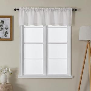 Chyhomenyc Cream Valance for Windows, Light Filtering Faux Linen Textured Small Kitchen Window Curtain, Rod Pocket Short Valance for Bathroom Laundry Basement, 60Wx14L inch, 1 Piece