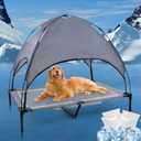 a12'' Outdoor Elevated Dog Bed with Canopy, Raised Dogs Bed Medium Large Size Dogs with Six Support Feet, BreathablaHammock Bed,Outside Pet Bed with 4 Ice Pack(Large)