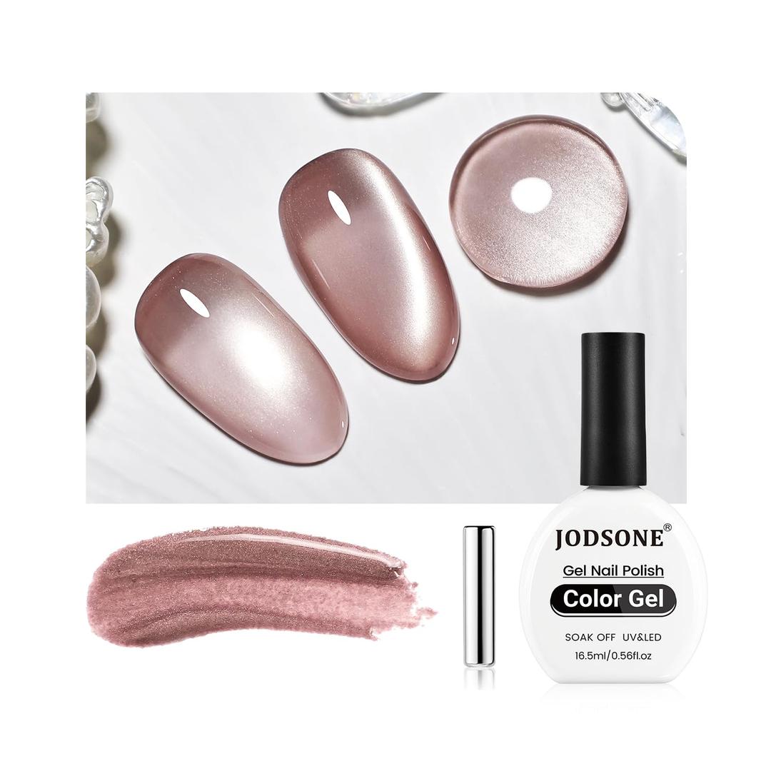 4 x JODSONE 16.5ml Cat Eye Gel Nail Polish Pink Brown Single Colors for Holographic Glitter Cat Eye Reflective Translucent Need U V Lamp