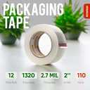 Clear Packing Tape 12 Rolls - Heavy Duty Packaging Tape 2.7mil Thick, 2.0 in. Wide x 110 Yards - Strong Adhesive, Silent, Reliable Package Tape for Home Office Shipping Moving Sealing