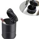 Pack-1 Car Ashtray, Isolates Odors Portable Cup Holder Trash Can with Lid, Flame Retardant ABS Ashtray with Cigarette Inserting Place, Universal for Cars Travel, Office, Home (Black)