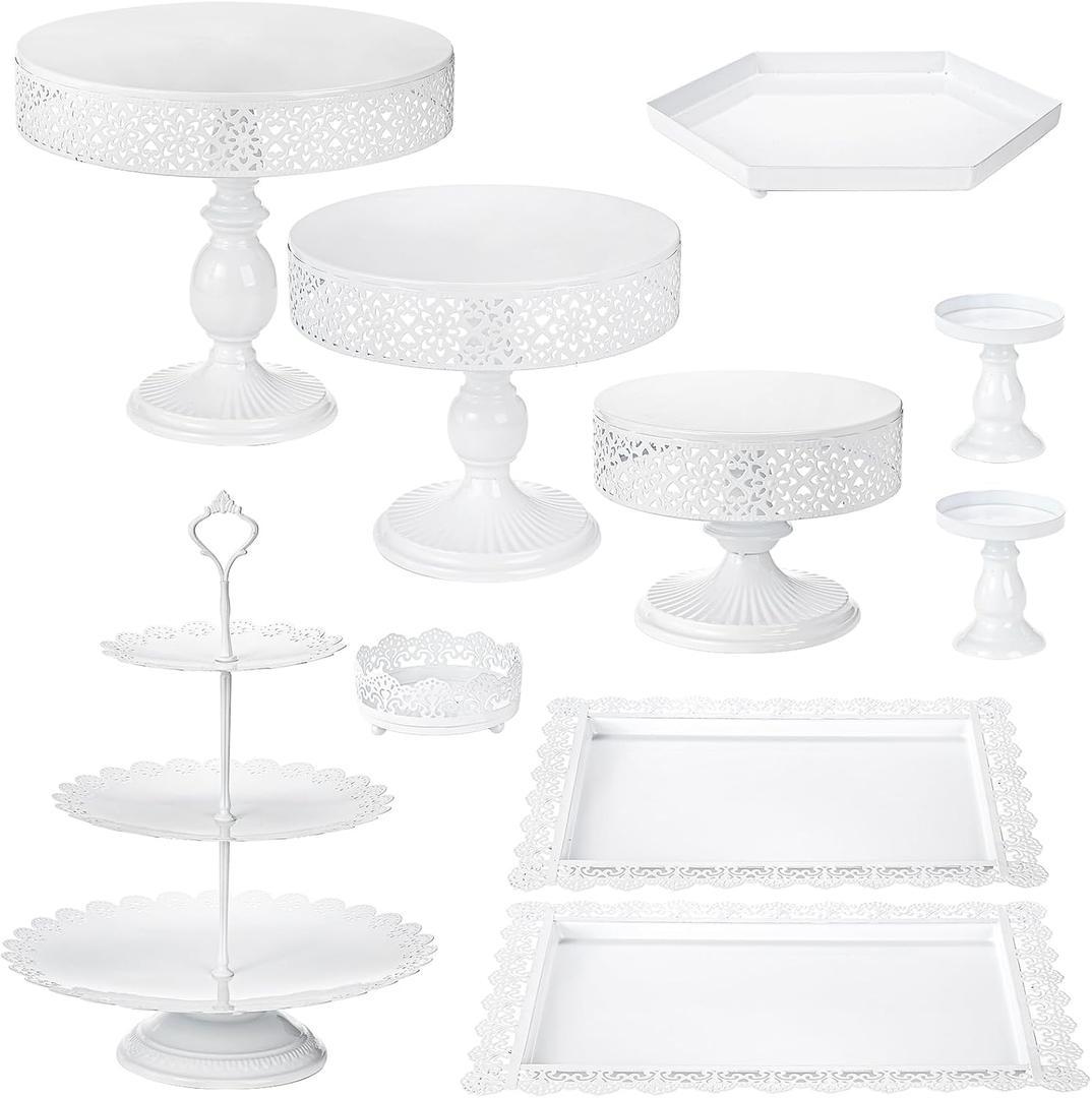 Peohud 10 Pieces White Cake Stands, Metal Dessert Table Display Set, Tiered Cupcake Holder Fruit Candy Display Plate for Wedding, Birthday Party, Anniversary, Gatherings