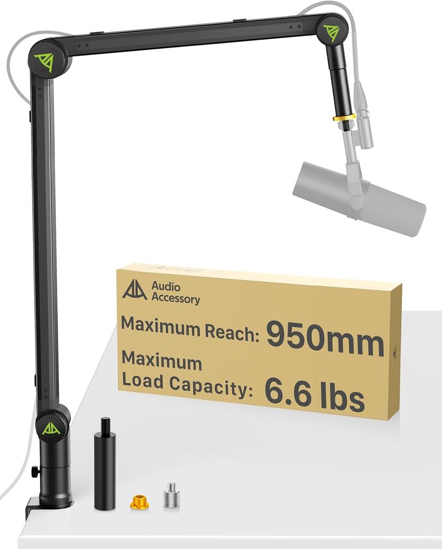 Design for Shure SM7B SM7dB MV7 Never-Sag Mic Boom Arm, Extra-Long 950mm Reach, 6.6lbs Load Capacity, Gear-Lock Suspension Microphone Stand Desk Mount for Blue Yeti Rode Heavy Mics