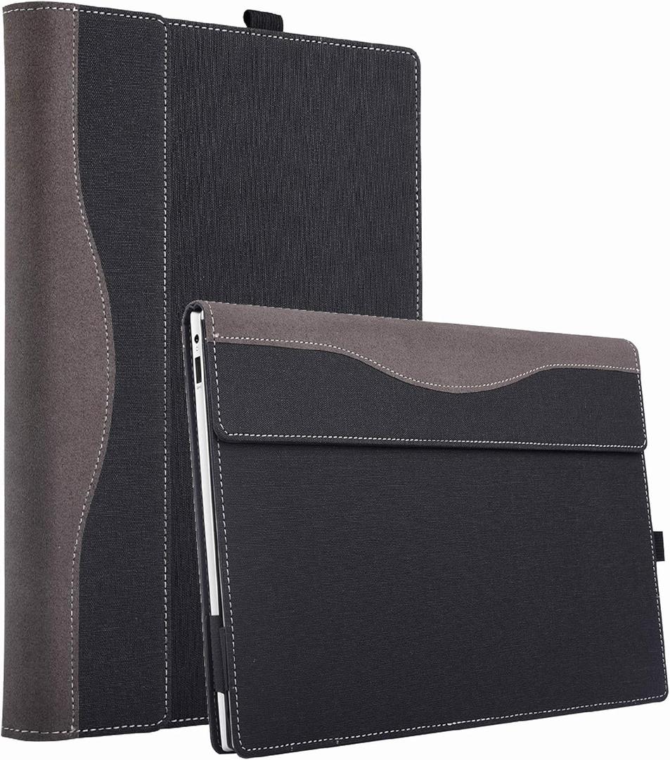 Laptop Case for Microsoft Surface Laptop 7 15" (2024 Released), Detachable Notebook Sleeve, Computer Bag Protective Cover PU Shell with Heat Dissipation Hole (Dark Grey)