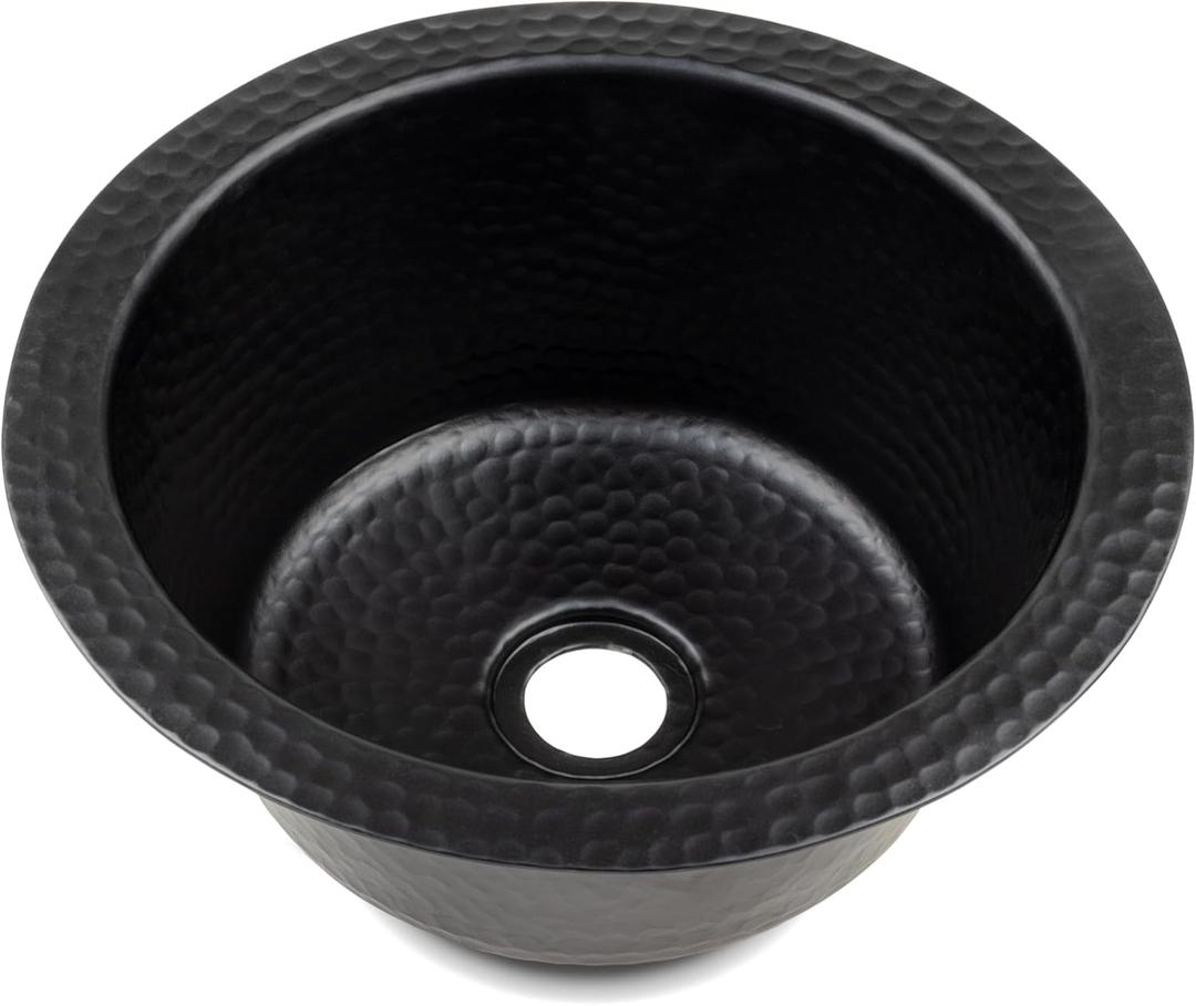Monarch Abode Kitchen & Bar Sink 12-inch Essex Dual Mount Drop in Bar Prep Sink, Hand Hammered Matte Black Aluminum Sinks, Drop in or Undermount Kitchen Sinks, Single Circular Dual Mount Bowl