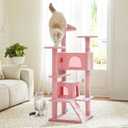 Cat Tree 54 Inch, Multi-Level Cat Tower with Condo, Perches, Sisal Scratching Posts and Climbing Ladder, Pet Play Toy Balls House for Indoor Cats, Pink