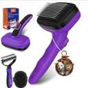 YOYUPETA Dog Brush Kit - Self-Cleaning Slicker Brush with Bath Brush & Undercoat Rake | Deshedding Tools for Large - Small Dogs & Cats, Professional 3-in-1 Pet Grooming Set for Heavy Shedding, Purple