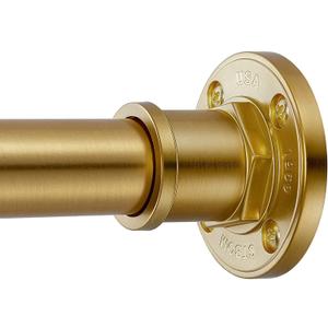 BRIOFOX Industrial Shower Curtain Rod - 2-in-1 Design Tension Curtain Rod - Never Rust Non-Slip 43 to 72 Inch Metal Steel, Gold Window Curtain Rod