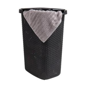 Mind Reader 60L Slim Laundry Hamper, Clothes Basket, Lid, Wicker Design, Plastic, 17.65"L x 13.75"W x 24.15"H, Black