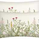 Vintage Floral 12X20 Pillow Cover Set of 2, Spring Lumbar Throw Pillow Decorative Green Rectangle Throw Pillow Covers, Botanical Accent Couch Sofa Pillows for Living Room (Wild Flowers)