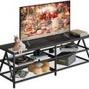 Katrawu TV Stand for TV up to 65 Inch, Long 55" TV Cabinet with 3-Tier Storage Shelves,Entertainment Center TV Console Table for Living Room with Industrial TV Metal Frame, Black Oak