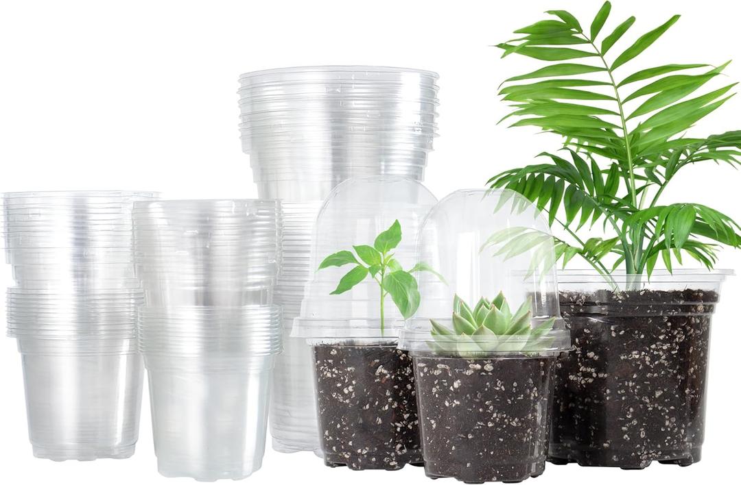 Bonviee 36 Packs 3.5/4/5 Inch Clear Nursery Pots with Humidity Domes, Variety Sizes Seed Starting Pots with Drainage Holes, Transparent Garden Containers for Succulents, Flowers and Cactus-Clear