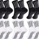 Duufin 6 Pairs Youth Grip Soccer Socks Black White Cushioned Non Slip Grippy Sports Athletic Grip Socks for Kids Youth Boys Girls 6-8 Years Old