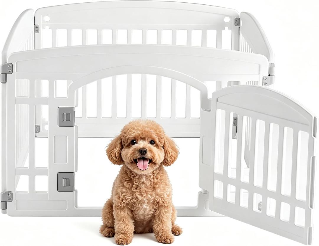 DUMOS Dog Playpen, 24 Inch 4 Panels Plastic Small Pet Fence Play Pen