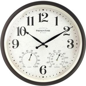 Presentime & Co 16" Farmhouse in/Outdoor Clock, Wall Clock & Weather Station, Weather Thermometer, Wall Décor and Timepiece for Farmhouse Decoration, Oil Rubbed Bronze Finish
