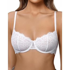 Avidlove Women's Lace Bra Sexy Balconette Bras Unlined Lingerie A-D, S-2XL (White, XL)