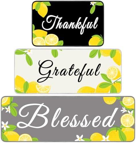 Tinideya 3 Pcs Lemon Kitchen Rug Set Lemon Kitchen Decor Rug Non Slip Kitchen Floor Mat Farmhouse Country Kitchen Rugs and Mats Kitchen Decor Accessories, 20 x 32'', 20 x 47'', and 20 x 59''