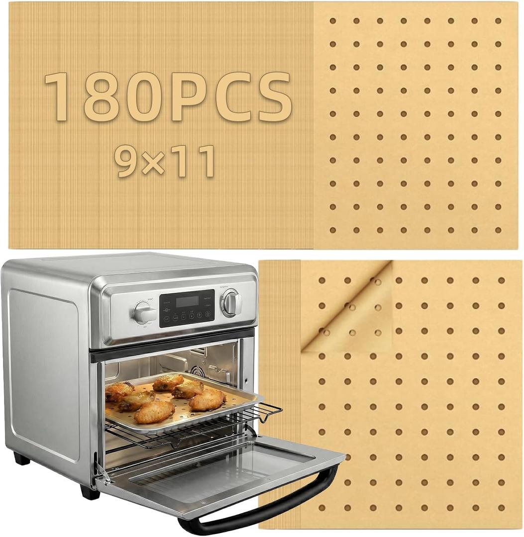 MEIYA Air Fryer Liners Disposable, 180Pcs Parchment Paper Sheets for Air Fryer, Oven, Toasters, 9x11 Inch rectangle Non-Stick Air Fryer Liner, Unbleached Oven Liners for Bottom of Oven