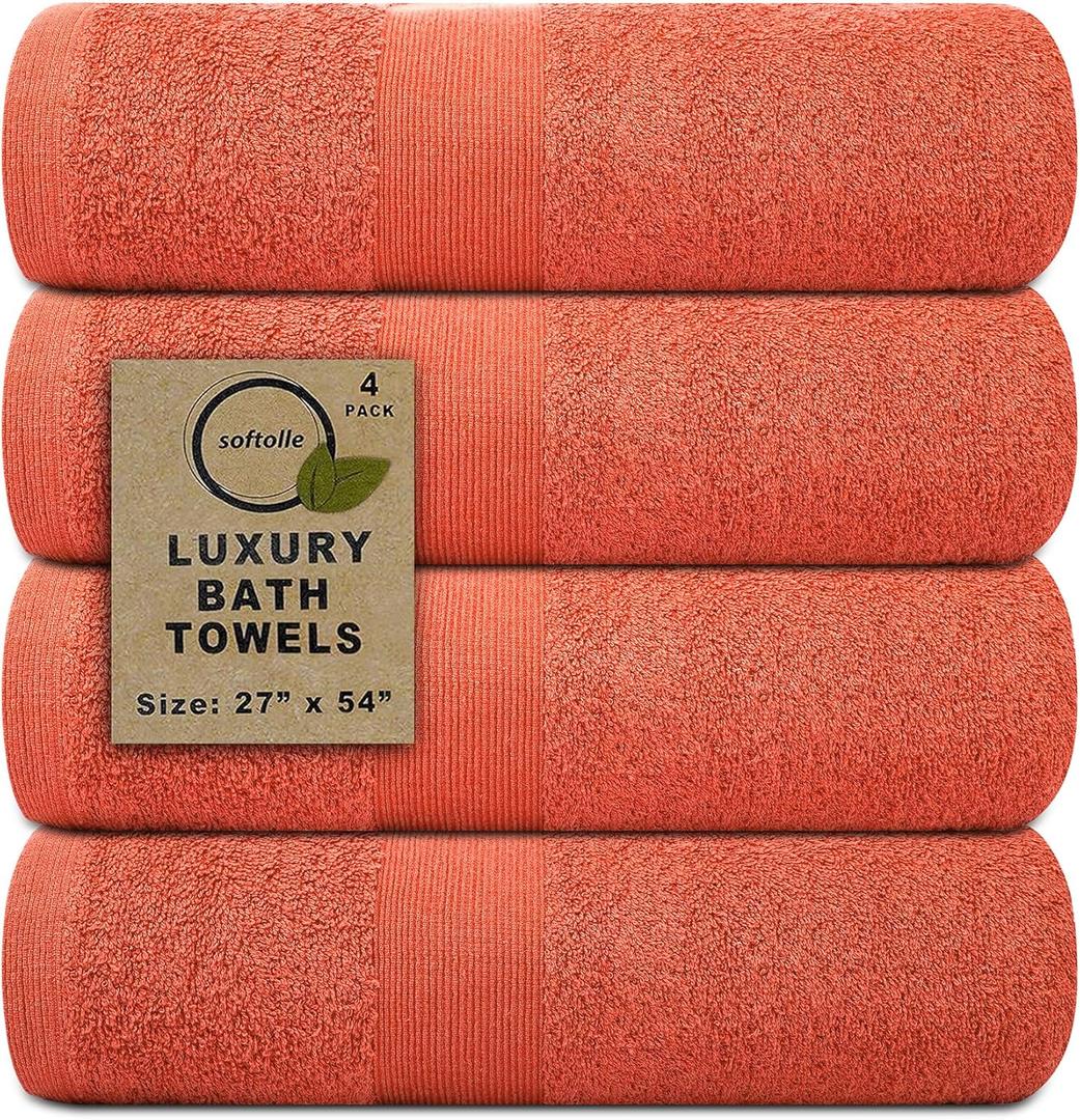 Softolle Luxury Bath Towels Set of 4 (27 x 54) | Towels for Bathroom | Super Soft | Highly Absorbent Towels for Home, Spa, Gym (Coral)