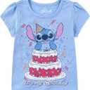 Disney Princess Lilo & Stitch Snow White Moana Minnie Mouse Birthday Girls Short Sleeve T-Shirt for Toddler and Big Kids (8, Sky Blue)