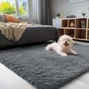 OLANLY 4x5 Machine Washable Accent Rug, Soft Fluffy Shaggy Area Rug for Bedroom, Living Room, Indoor Floor Carpet for Kids, Nursery, Home Decor, Grey