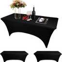 SSYAQRA 2Pack Black 10FT Spandex Tablecloth Stretch Table Cover for Standard Folding Tables,Spandex Fitted Table Clothes for 10 Foot Rectangle Tables, Elastic Table Cover for Chritmas