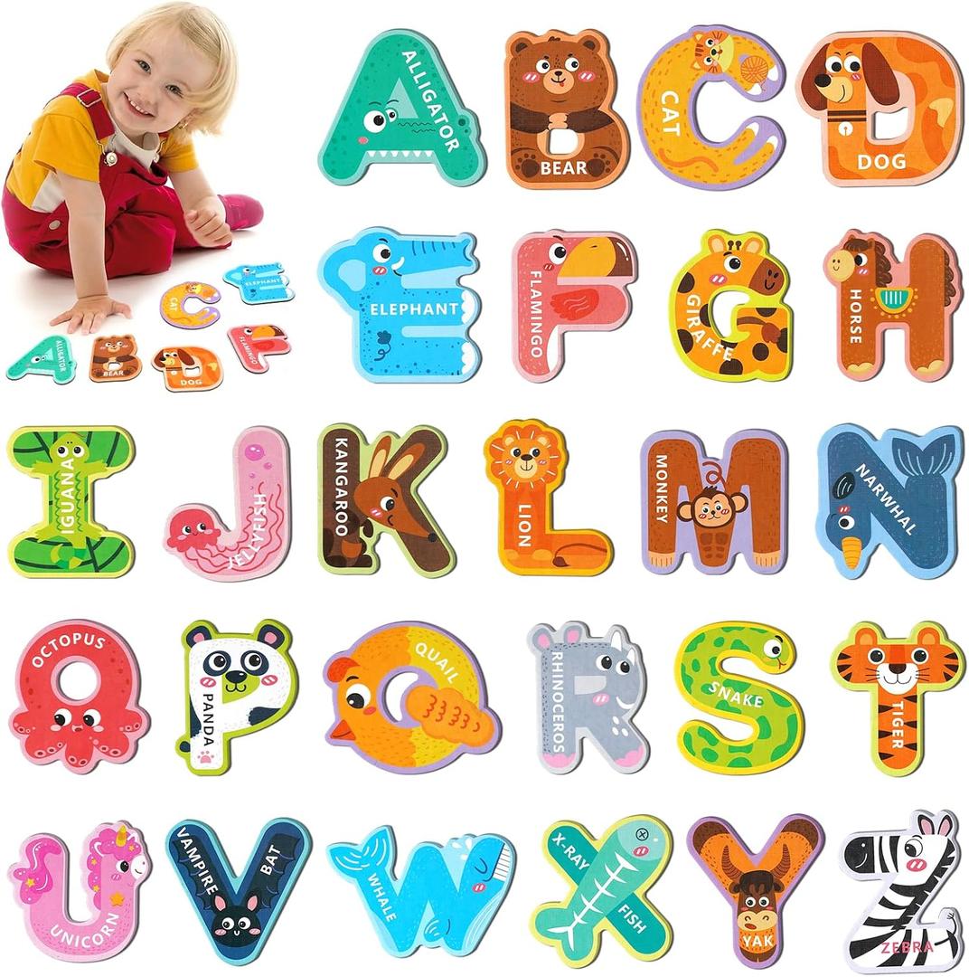 Magnetic Letters for Toddlers 1-3, 26PCS Cute Animal Alphabet Magnets Letters Learning Toys for Toddlers 1-3 Uppercase ABC Magnets for Refrigerator Best Gifts for Birthday Christmas Stocking Stuffers