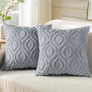 decorUhome Throw Pillow Covers 26x26 Inch Set of 2, Soft Plush Faux Wool Blue Grey Solid Couch Pillow Covers, Accent Farmhouse Neutral Square Pillow Cases for Sofa Bed Living Room Home Decor