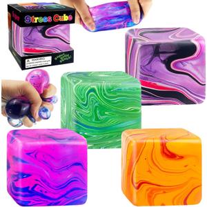 4 Pcs Color Texture Fidget Cube Squishy Toys , Squeeze Stress Balls for Kids, Adults ,Squishies Anxiety Relief Maltose Ball, Ice Squishys Sugar Sensory Toy for ADHD , Novel Design Fidgets Cubes