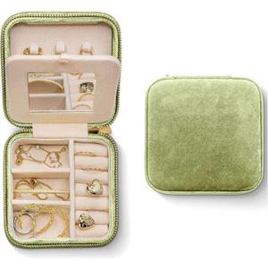 Benevolence LA Plush Velvet Jewelry Box | Travel Jewelry Case Organizer with Mirror | Featured in Oprah's Favorite Things | Best Gifts For Daughter, Girlfriend, Mom | Gifts For Her - Mistletoe Green