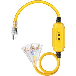DEWENWILS 3 FT Automatic GFCI Extension Cord Outdoor, 12/3 Gauge Extension Cord for Multiple Appliances, Heavy Duty Power Cable with LED Lighted 3 Prong Plug, Yellow, UL Listed