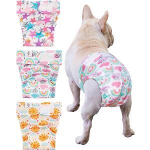 CuteBone Washable Dog Diapers Female No Tail Hole 3 Pack Reusable Doggie Period Training Pants for Docked-Tail Frenchie French Bulldog Boston Terrier Without Tail WWD05M (Medium)