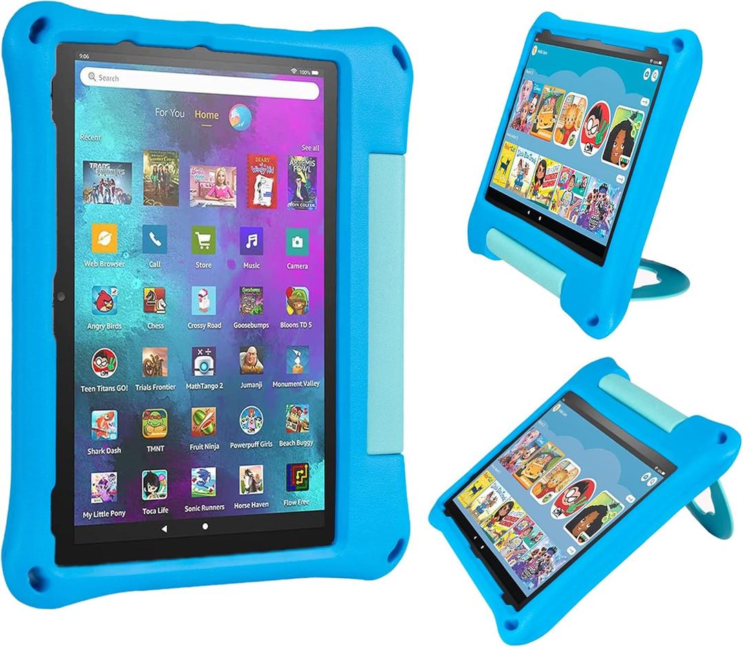 Fire HD 10 Tablet Case for Kids (2021/2023 Release, 11th/13th Generation), Oqddqo Amazon Kindle 10 Plus Case, Specially Strengthened Four-Corner Double-Layer Shock with Bracket(Blue) | for Kids, 2021/2023 Release, 11th/13th Generation, Four-Corner, Double-Layer Shock