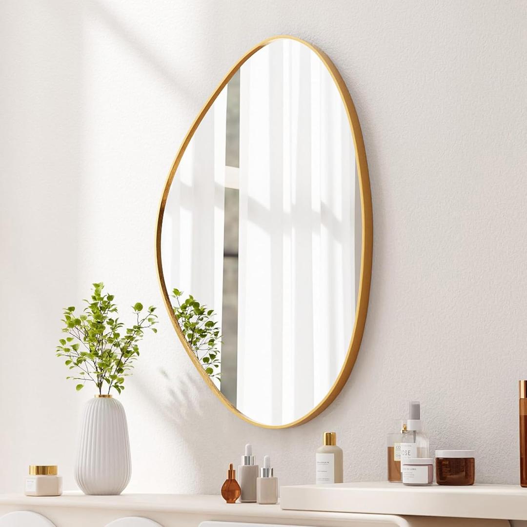 Irregular Wall Mirror Asymmetrical Mirror for Wall 23.6"x33.5" Gold Framed Wall Mirror for Living Room Bathroom Entryway Bedroom